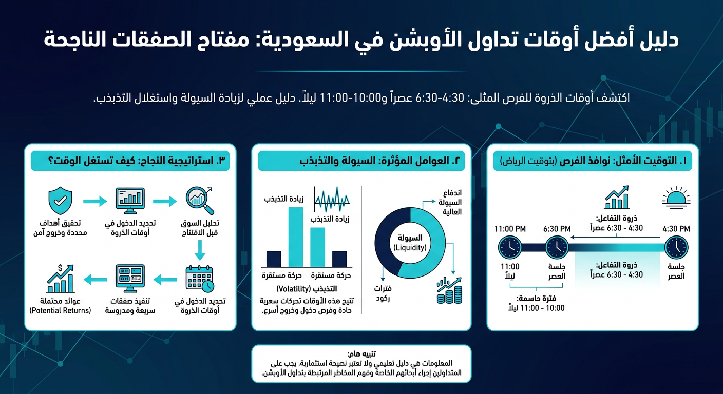 أفضل وقت تداول أوبشن السعودية: دليلك لدخول الصفقات بنجاح - إنفوجرافيك تعليمي