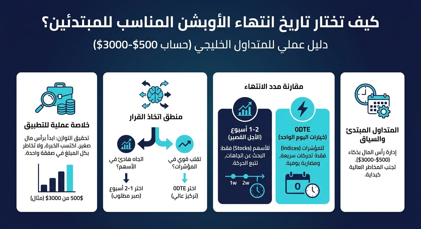 كيف تختار تاريخ انتهاء الأوبشن المناسب للمبتدئين؟ - إنفوجرافيك تعليمي