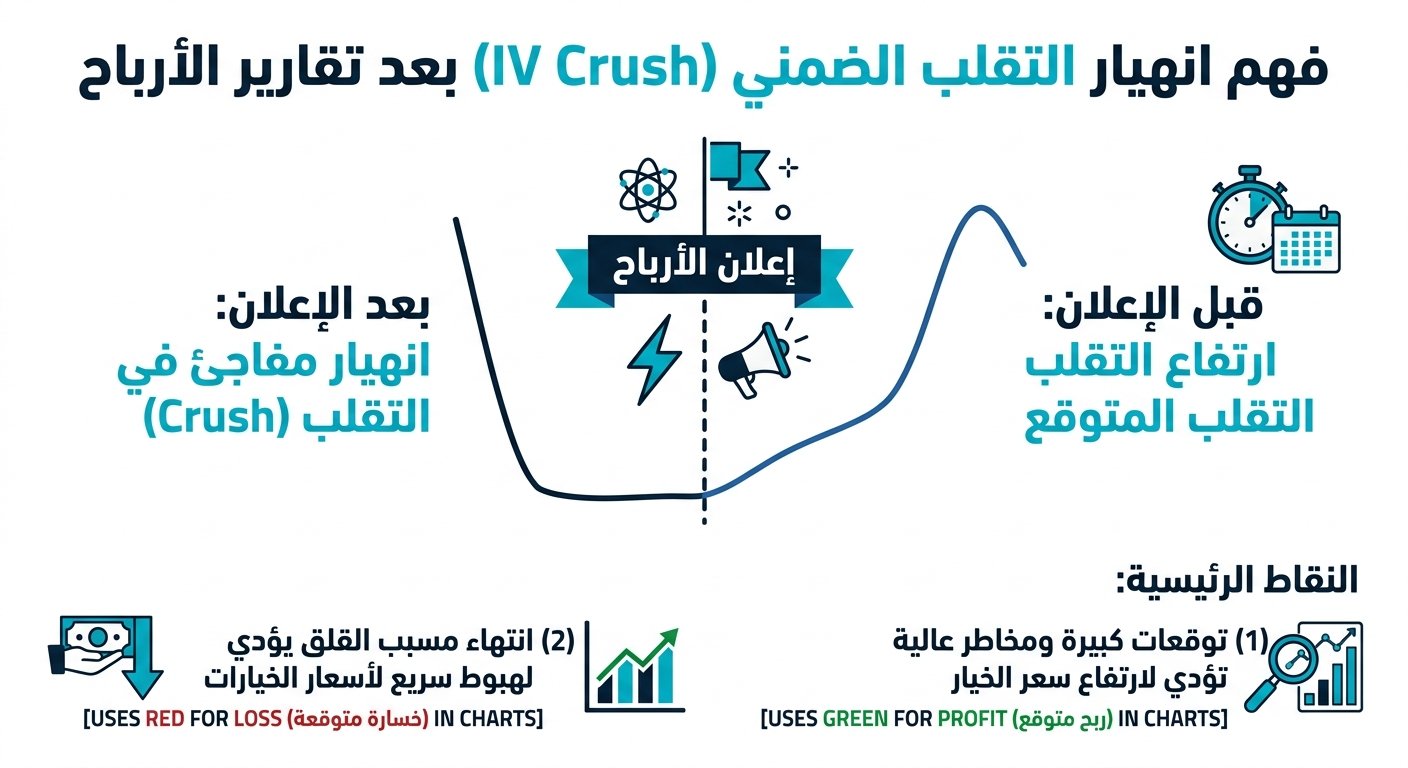 مخطط يوضح انهيار التذبذب الضمني بعد إعلان الأرباح