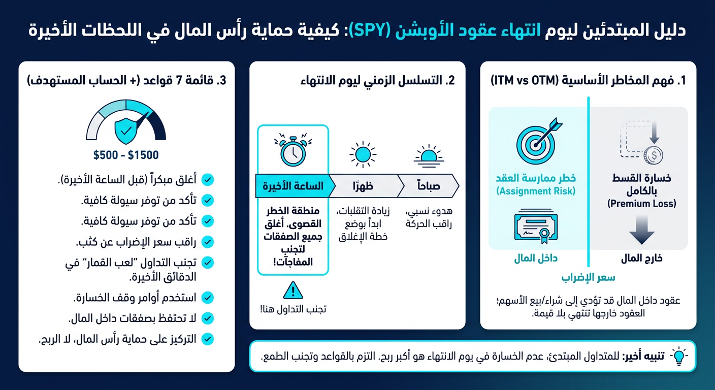 يوم انتهاء الأوبشن: كل ما تحتاج معرفته كمتداول مبتدئ - إنفوجرافيك تعليمي