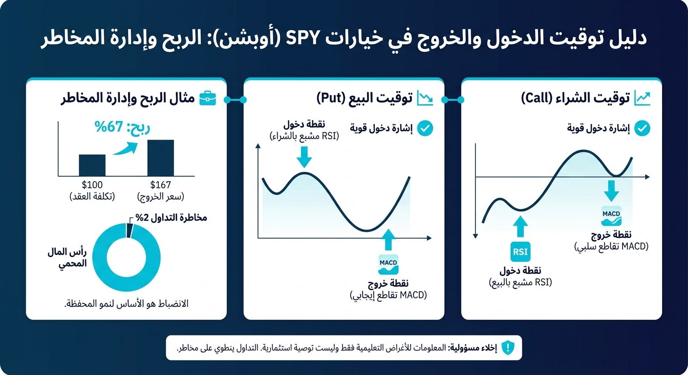 توقيت الدخول والخروج أوبشن: دليلك العملي للربح من SPY - إنفوجرافيك تعليمي