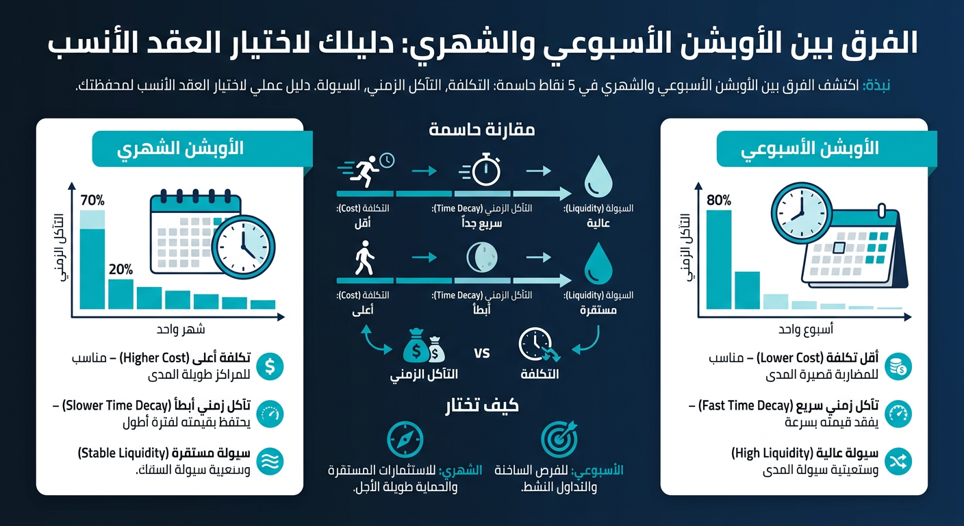 الفرق بين الأوبشن الأسبوعي والشهري: دليلك لاختيار العقد الأنسب - إنفوجرافيك تعليمي