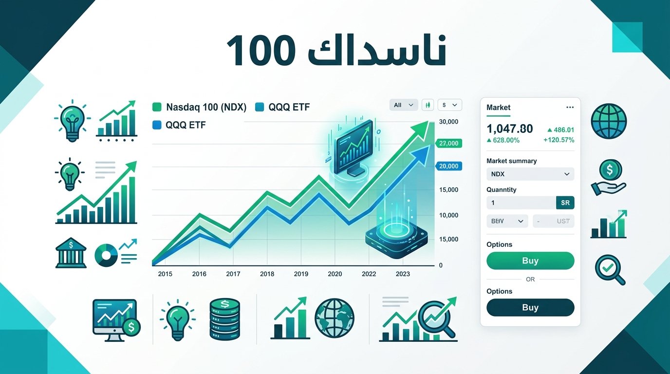 مؤشر ناسداك 100 (NDX): مكوّناته والفرق عن السوق الأمريكي العام وكيف تتداوله بالأوبشن المفرد عبر QQQ